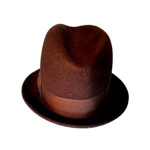 Vintage Newport Merino Felt Fedora Hat Brown Wool Size 6 7/8